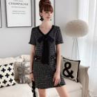 Short-sleeve Tweed Mini Dress