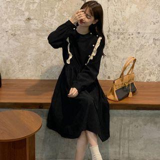 Long-sleeve Two-tone Frill Trim A-line Dress