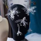 Set: Rhinestone Floral Hair Clip + Floral Drop Earring White - One Size