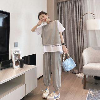 Set: Mock Two-piece T-shirt + Sweatpants