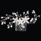 Bridal Faux-pearl Flower Hair Comb White - One Size