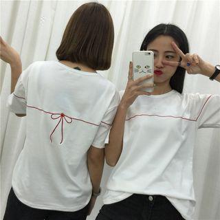 Bow Embroidery Short-sleeve Top