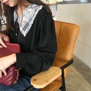 Lace Collar Cardigan Black - One Size