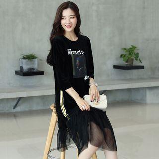 Applique Tulle-panel Pullover Dress