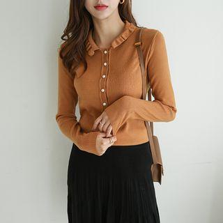 Frilled-collar Half-placket Knit Top