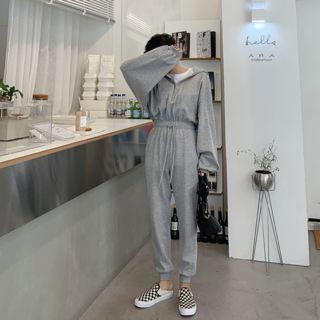 Hooded Drawstring-waist Baggy Jumpsuit