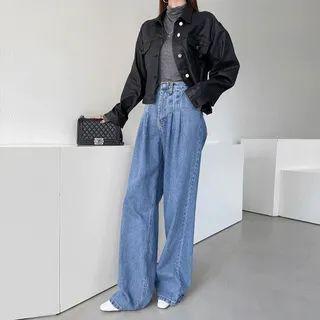Flap-pocket Coated Jacket Black - One Size