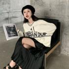 Lettering Sweater / Pleated Midi A-line Skirt