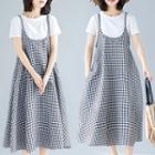 Checked Midi Jumper Dress As Shown In Figure - One Size