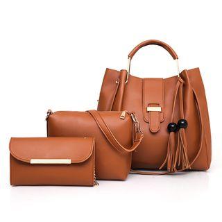 Set: Fringed Buckled Clutch + Shoulder Bag + Chain Strap Crossbody Bag