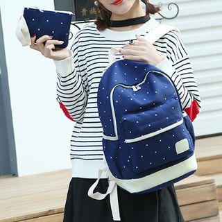 Set Of 2: Polka Dot Canvas Backpack + Coin Purse