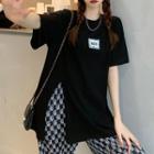 Elbow-sleeve T-shirt / Patterned Wide Leg Pants