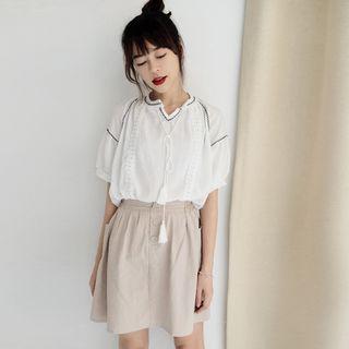 Crochet Trim Elbow-sleeve Blouse