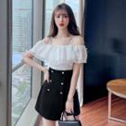 Set: Cold-shoulder Lace Panel Mini A-line Dress + Shorts