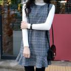 Sleeveless Glen-plaid Wool Blend Mini Dress