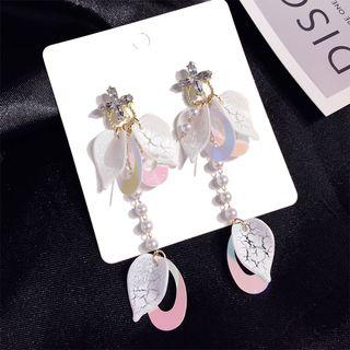Rhinestone Faux Pearl Leaf Fringed Earring Silver Needle - White - One Size