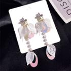 Rhinestone Faux Pearl Leaf Fringed Earring Silver Needle - White - One Size