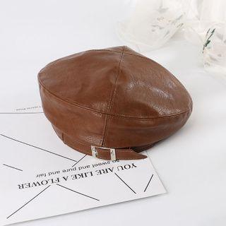 Faux-leather Buckled Beret