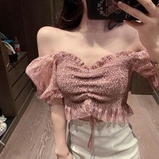 Off-shoulder Chiffon Floral Print Cropped Top