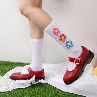 Flower Embroidery Knee High Stockings