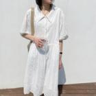 Elbow-sleeve Lace Shirt Dress White - One Size