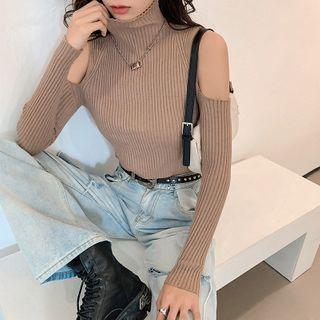 Cold-shoulder Sweater Khaki - One Size