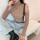 Cold-shoulder Sweater Khaki - One Size