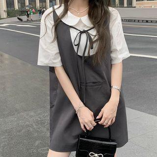 Elbow-sleeve Shirt / Mini Overall Dress