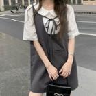 Elbow-sleeve Shirt / Mini Overall Dress