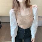 Square-neck Knit Panel Top