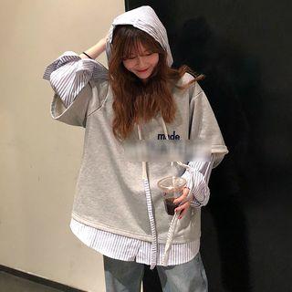 Mock Two-piece Embroidered Long-sleeve Hoodie