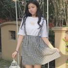 Check Mock Two-piece Elbow-sleeve A-line Dress
