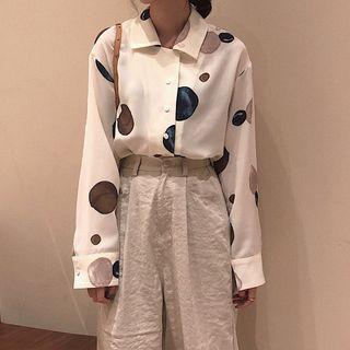 Pattern Long-sleeve Shirt White - One Size