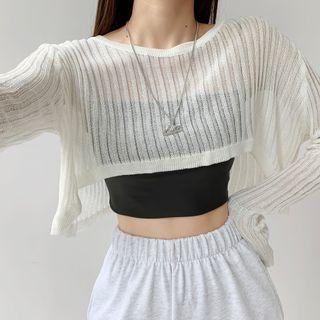 Dip-back Sheer Knit Cape Top