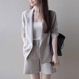 Set: Notch Lapel One Button Blazer + Shorts