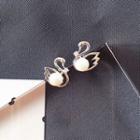 925 Sterling Silver Faux Pearl Rhinestone Swan Stud Earring Swan - As Shown In Figure - One Size