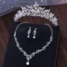 Set: Wedding Faux Crystal Tiara + Necklace + Dangle Earring