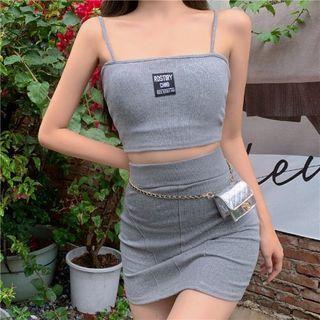 Set: Lettering Camisole Top + Fitted Mini Skirt
