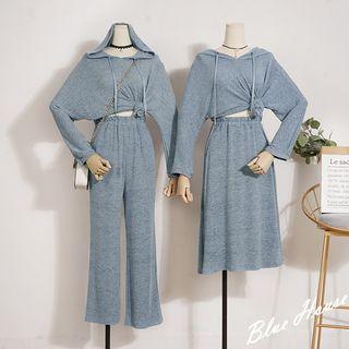 Melange Hoodie / Wide-leg Sweatpants / Midi Skirt / Set