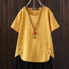 Plain Crew-neck Loose-fit Blouse