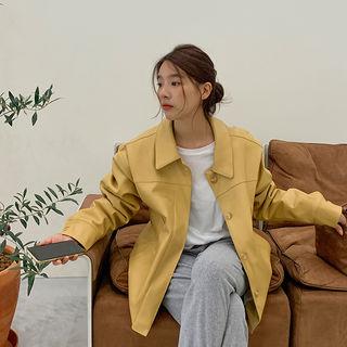 Hidden-button Pleather Jacket