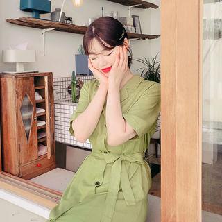 Lapelled Linen Blend Maxi Coatdress