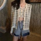 Plaid Cardigan / Cropped Camisole Top