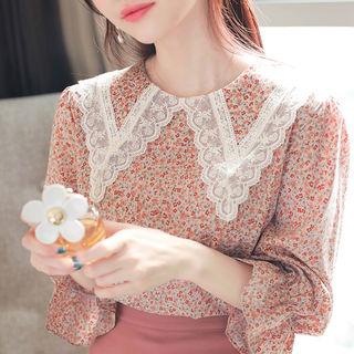 Laced Sailor-collar Floral Top