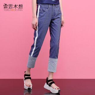 Dotted Contrast Color Panel Cropped Pants