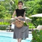 Set : Plain Tankini + Gingham Cover-up