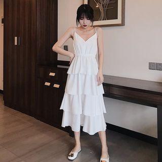 Spaghetti Strap Midi A-layered Dress