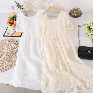 Square-neck Lace Short-sleeve Chiffon Dress