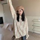 Round-neck Floral Oversize Sweater Almond - One Size