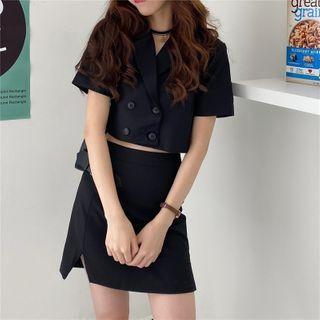 Short-sleeve Double-breasted Blazer / Mini A-line Skirt